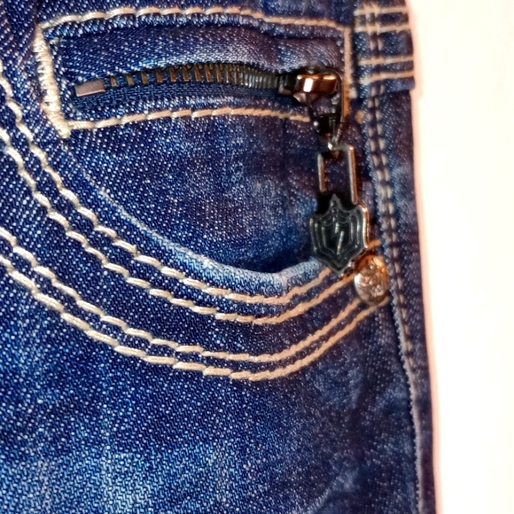 Rerock For Express Barely Boot Women's Low Rise Blue Denim Jeans Size 4L - Picture 3 of 8